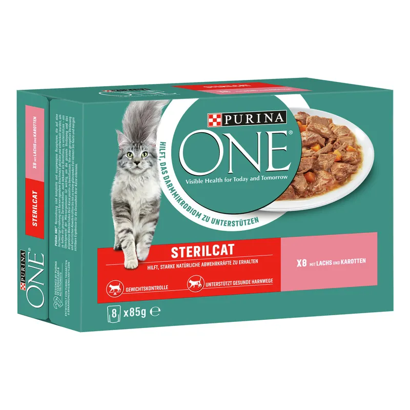 ONE STERILCAT mit Lachs und Karotten 8 x 85 g Wochenendangebot